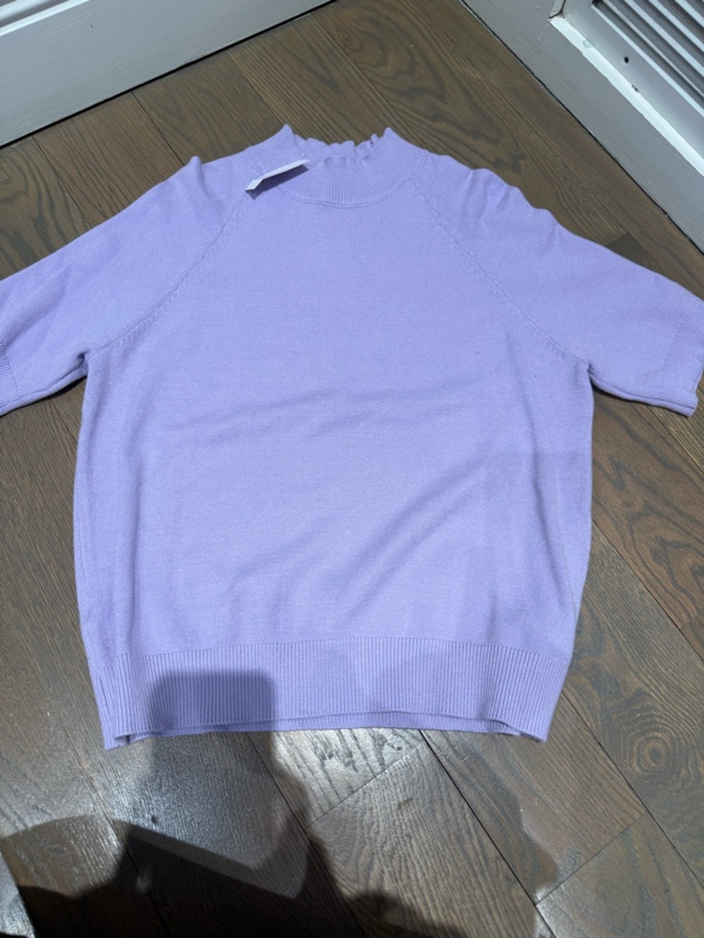 Ann Taylor Lavender Short-Sleeve Crewneck Sweater